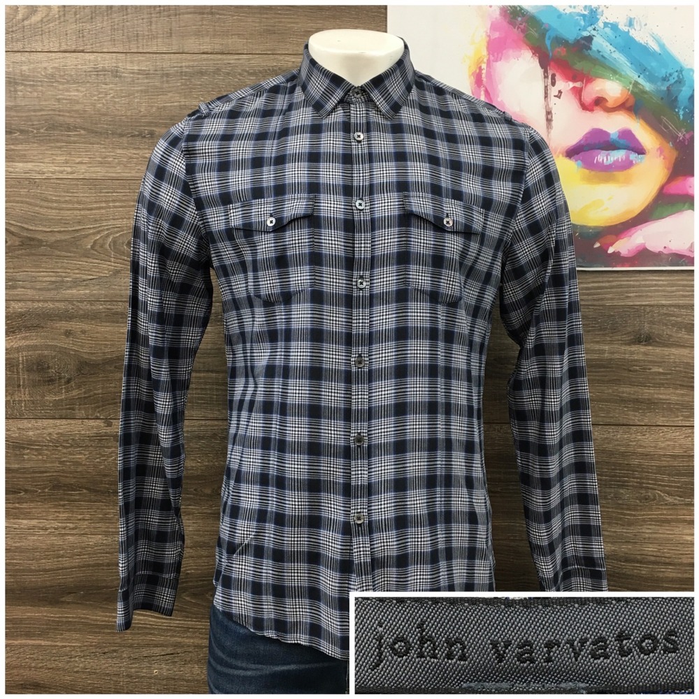John Varvatos Mens Plaid Long Sleeve Button Down Lightweight Shirt Large
